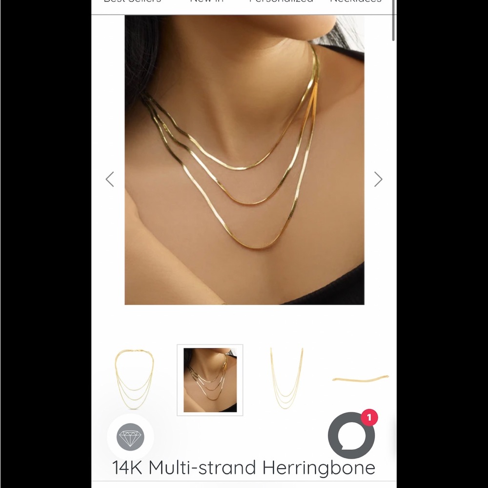 14k Gold Multi-strand Herringbone Necklace, worn once!